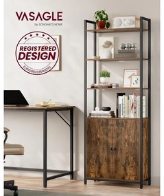 Könyvespolc, 6 szintes, állópolc ajtókkal, 24 × 60 × 159,5 cm, vintage barna–tintafekete