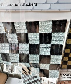 3D Öntapadós Ragasztható Antracit - Fehér Kristály Mozaik - Csempe - Mozaik Panel 30 X 30 C Hármas tagolás