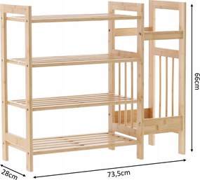 4 szintes bambusz polc kiegészítő oldalsó polccal 73,5 x 28 x 66 cm