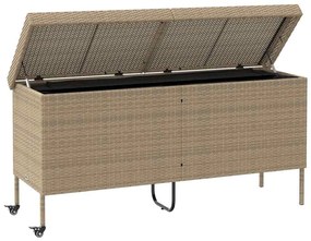 bézs polyrattan kerti tárolóláda kerekekkel 160x55x75 cm