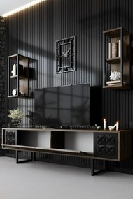 Line Walnut and Black TV-állvány polcokkal
