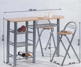 Étkezőgarnitúra, bárasztal + 2 db szék, 120x40 cm, BOXER