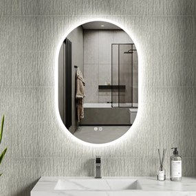 Erga Demi, ovális LED tükör 60x90cm, 3 színű fény, első világítás, páramentes fűtőbetét, ERG-V01-Demi-6090-CL
