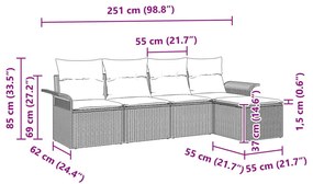 5 Darabos Kerti Kanapé Szett Párnákkal Szürke Poli Rattan