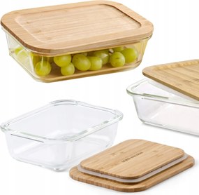 Lunchbox Hőálló Üveg Ételtároló Fedéllel Bambusz 640ml
