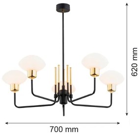 Argon 2128 - RAVELLO 5xE14/15W/230V fekete/arany csillár rúdon