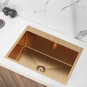 Erga HD, 1 kamrás acél mosogató 600x500x210 mm mosószer adagolóval, rózsaszín arany, ERG-MLS-HD6050Z
