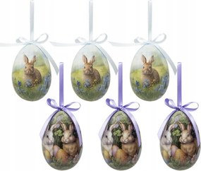 6 db-os kék és lila húsvéti tojás szett nyuszikkal II. 7x10 cm