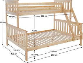 Kinyitható emeleteságy, természetes tűnyalábos fenyő, LUINI