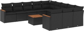 vidaXL 12 részes fekete polyrattan kerti ülőgarnitúra párnákkal
