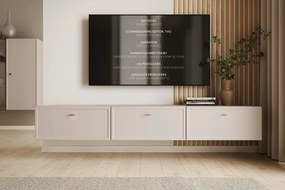 Lorini fali TV-szekrény 200 cm fiókokkal - kasmír / arany T-bar fogantyúk