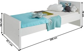 Ágy, fehér, 90x200, OLJE