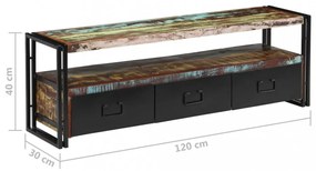 tömör újrahasznosított fa TV-szekrény 120 x 30 x 40 cm