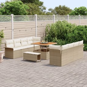 11 darabos kertiszófa szett párnákkal Bézs Poli Rattan Akácia, 2 üléses kertiszófa tárolóval és párnákkal Bézs Poli Rattan, 3 darabos kert étkező szett párnákkal Bézs Poli Rattan Akácia