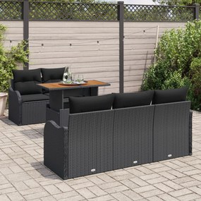 6 darabos kerti kanapé szett párnákkal, fekete, poli rattan