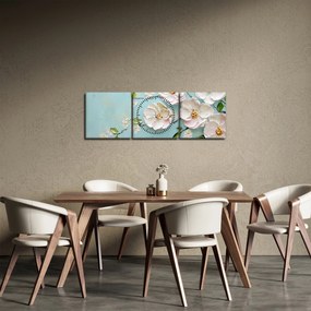 Kép - Virágok kék háttéren (órával) (90x30 cm)
