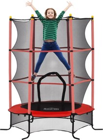 HOMCOM Gyerek Trampolin Ø163 cm, Trampolin Védőhálóval, Szegély Borítással, Kerti Trampolin 3-10 éves gyerekeknek, max. 50 kg terhelhetőség, Piros | A