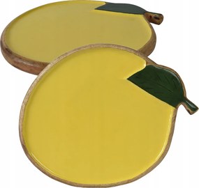 Dekorációs fatányér citrom alakú citrom sárga 34cm