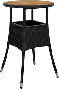 vidaXL fekete akácfa és polyrattan kerti asztal Ø60 x 75 cm