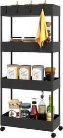 HOMCOM 4 Szintes Szervírozó Kocsi Kerekekkel, Irodai, Fürdőszobai, Konyhai Táska, Fehér, Fekete | Aosom