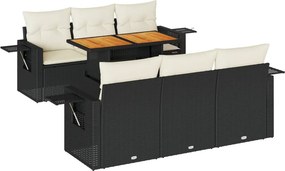 vidaXL 7 részes fekete polyrattan kerti ülőgarnitúra párnával