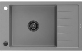 Mexen Elias, gránit mosogató gránit 795x480x200 mm, 1 kamrás, szürke, fekete szifonnal, 6511791005-71-B
