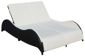 Fekete kétszemélyes polyrattan napozóágy párnával