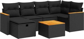 vidaXL 7 részes fekete polyrattan kerti ülőgarnitúra párnával