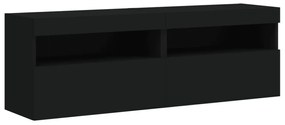 2 db fekete fali TV-szekrény LED-világítással 60x30x40 cm
