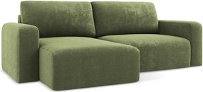 Zöld zsenília kinyitható-tárolóhelyes sarokkanapé (bal oldali-heverő résszel) Kona – Makamii