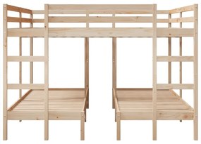 tömör fenyőfa tripla emeletes ágykeret 200x200/80x200 cm