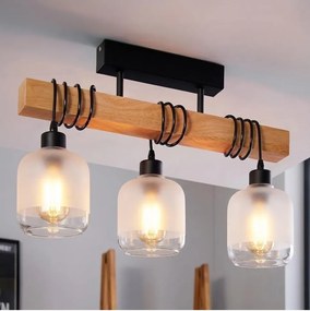 Brilagi - Felületre szerelhető WOOD GLASS csillár 3xE27/60W/230V fenyő/fekete/fehér
