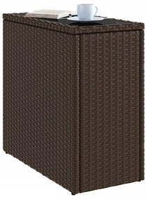 barna polyrattan kerti kisasztal üveg lappal 58 x 27,5 x 55 cm