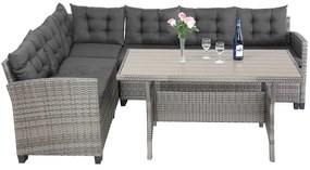 Casaria® Rattan készlet Sedan - szürke + antracit párnák