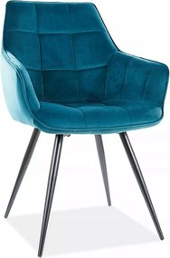 Kárpitozott szék Liliom Velvet fekete/türkiz Sig nappaliba