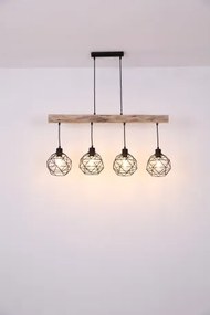 Globo 15416-4 Függeszték natúr fa és fekete fém kombinációval. LxBxH:850x180x1200, exkl. 4xE27 60W 230V