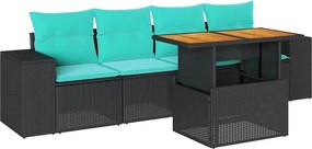vidaXL 5 részes fekete polyrattan kerti kanapészett párnákkal