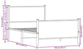 barna tölgy színű fém ágykeret matrac nélkül 100 x 200 cm