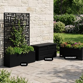 Fém kerti pergola virágládával 3in1, fekete, 1200x1800x300 mm: ROSE