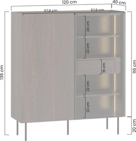 Dunari vitrinszekrény 120 cm kétajtós rejtett fiókokkal - dunin tölgy
