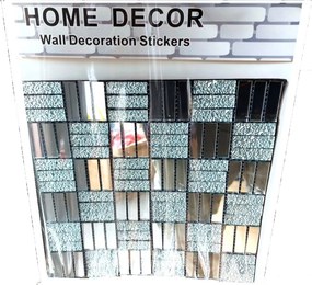 3D Öntapadós Ragasztható Antracit - Fehér Kristály Mozaik - Csempe - Mozaik Panel 30 X 30 C Hármas tagolás