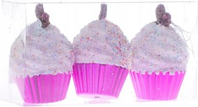 Karácsonyfadíszek Muffin muffin rózsaszín 3 db Karácsony 10 cm