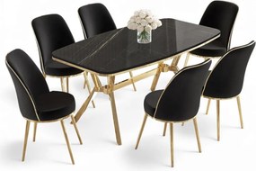 Lena étkezőgarnitúra, fekete márvány-arany, 160 cm – TR240CHR2900