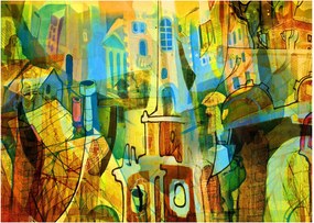 Kép - Építészet, kubista absztrakció (üvegen) (70x50 cm)