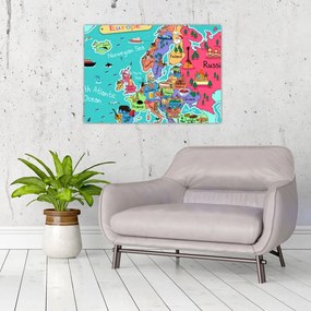 Kép - gyermek térkép Európa (üvegen) (70x50 cm)