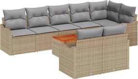 vidaXL Kerti Kanapé Szett párnával 9 pcs Bézs polirattan