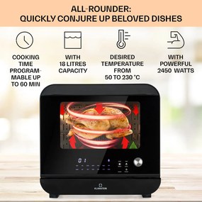 Klarstein Vita Pro, forrólevegős fritőz gőzfőzéssel, 2450 W, 18 l, 14 program, 800 ml víztartály