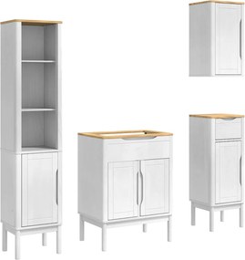 vidaXL Fürdőszoba bútor szett fiókkal FLORO 4 pcs Fehér Tömör fenyőfa