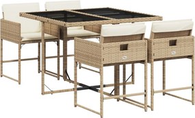 vidaXL 5 részes bézs polyrattan kerti étkezőgarnitúra párnákkal