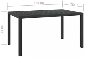 fekete alumínium és WPC kerti asztal 150 x 90 x 74 cm